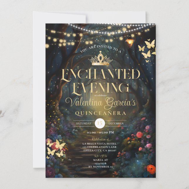 Convite Floresta Butterfly Quinceañera 15 Anos Flores Dour (Frente)