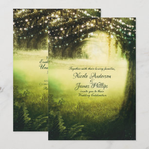 Convite Floresta com Luz Brilhante e Luzinhas de Corda Cas