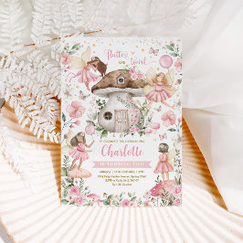 Convite Floresta Cor-de-Rosa Bonita Jardim Fada Menina Ani
