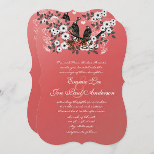 Convite Floresta Coral Vintage Pássaros Românticos Apaixon