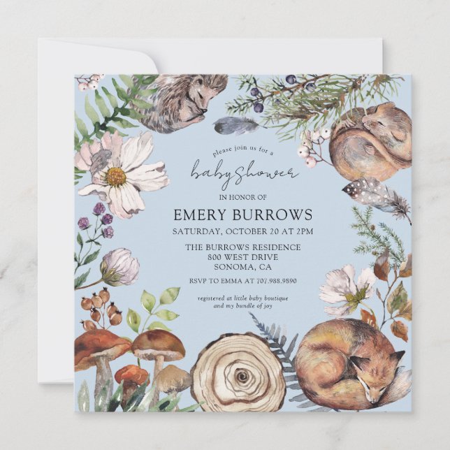 Convite Floresta Cura de Madeira Chá de Bebê (Frente)