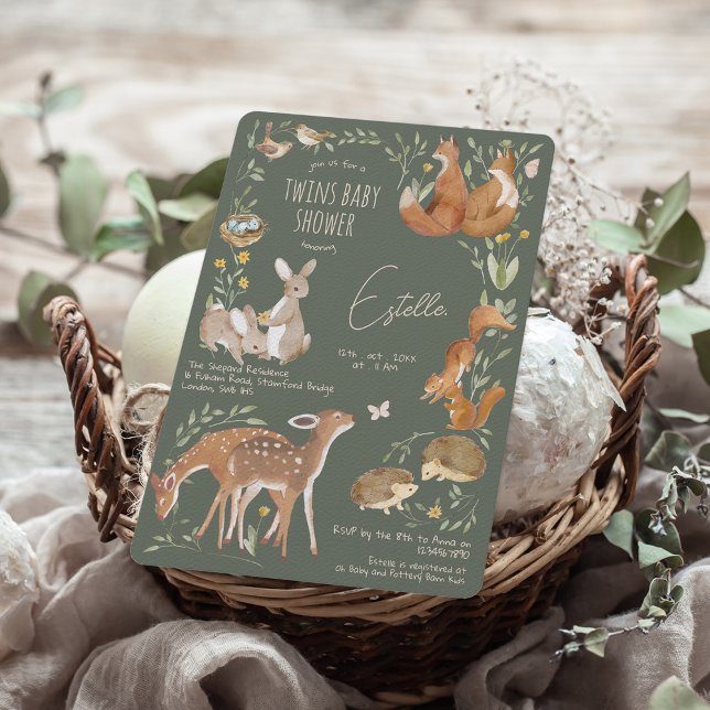 Convite Floresta de Animais da Floresta Amigos Gêmeos Chá  (Criador carregado)