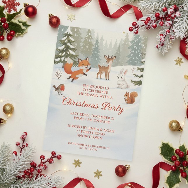 Convite Floresta de Animais de Madeira de Natal (Criador carregado)