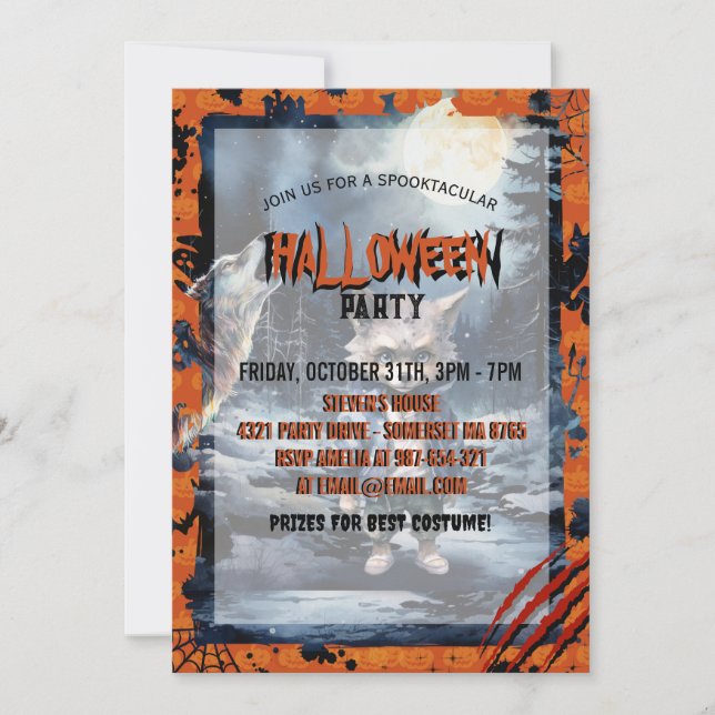 Convite Floresta de Aquarela de Lobisomem Cuja Mancha (Frente)