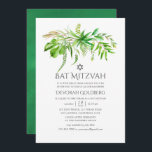 Convite Floresta de Aquarela Greenery Bat Mitzvah<br><div class="desc">Trendy hand pintou um convite verde de cor d'água com morcego mitzvah com fundo verde de lavagem com cor d'água.</div>