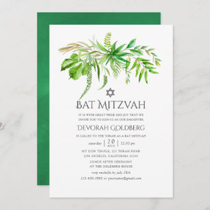 Convite Floresta de Aquarela Greenery Bat Mitzvah