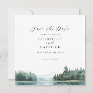 Convite Floresta de Aquarela Save the Date de Lago de Mont