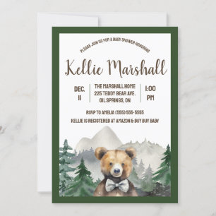 Convite Floresta de Aquarela, Urso de Teddy, Chá de fralda