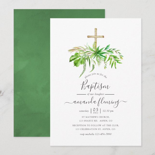Convite Floresta de Aquarelas - Batismo Verde (Frente/Verso)