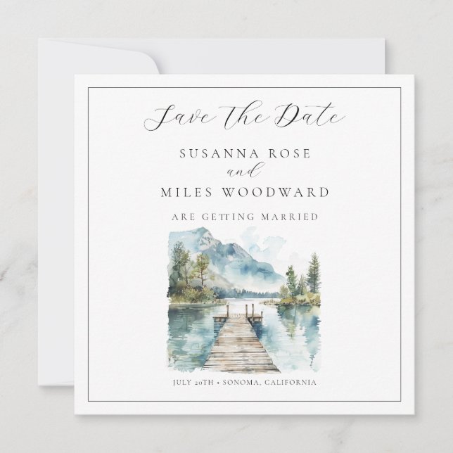 Convite Floresta de Árvores Aquarela do Lago da Montanha S (Frente)