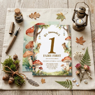 Convite Floresta de Cogumelos em Aquarela "Fairy First"