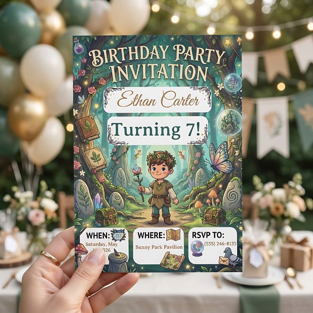 Convite Floresta de Contos de Fadas | Aniversário de Avent (Fairy Tale Forest | Woodland Adventure Birthday In Invitation Birthday Invitation)