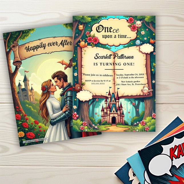 Convite Floresta de Contos de Fadas para Aniversário de 1  (Criador carregado)