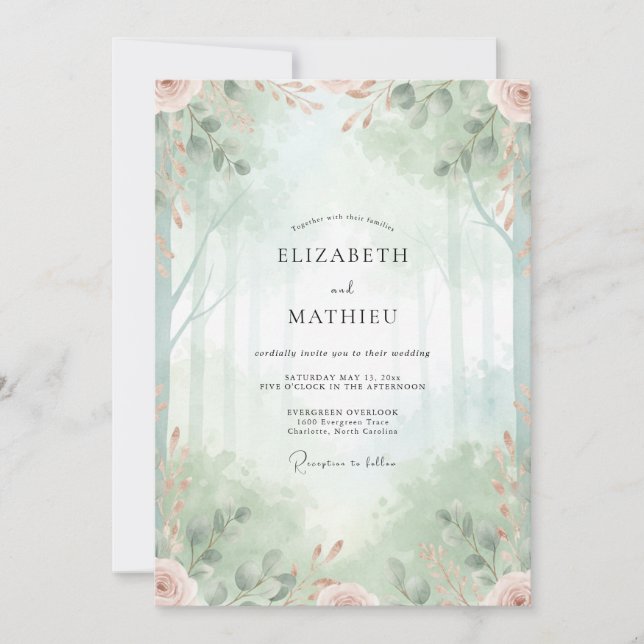 Convite Floresta de Espuma Marinha Eucalipto Casamento (Frente)