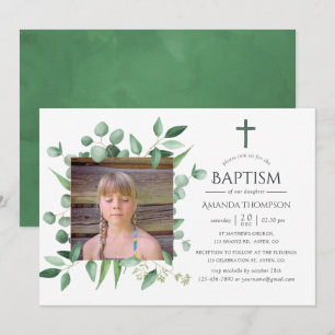 Convite Floresta de Eucalipto Verde Batismo ou Baptismo
