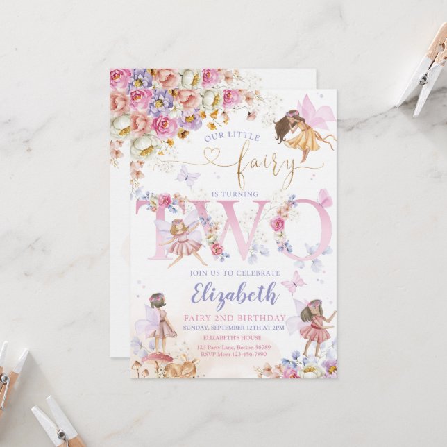 Convite Floresta de Fada de Aniversário do Jardim Leiteiro (Frente/Verso In Situ)