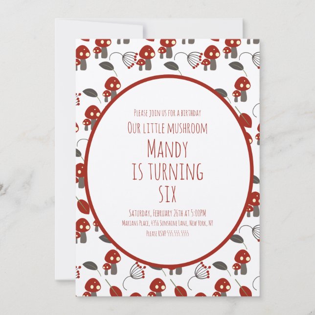 Convite Floresta de Festa de aniversário de Cogumelo (Frente)
