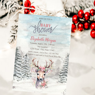 Convite Floresta de Holly Berry Snow Baby Shower de Bebê V