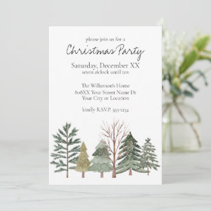 Convite Floresta de Inverno em Aquarela Árvores Simples