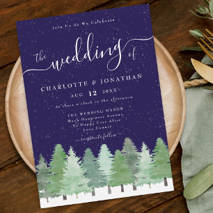 Convite Floresta de Inverno em Aquarela Elegante Casamento