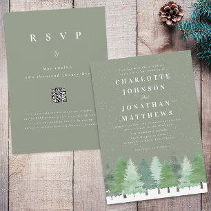 Convite Floresta de Inverno Moderna Código QR Casamento Ve