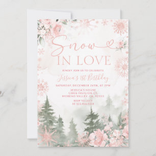 Convite Floresta de Inverno Neve Rosa no Amor Natal Aniver