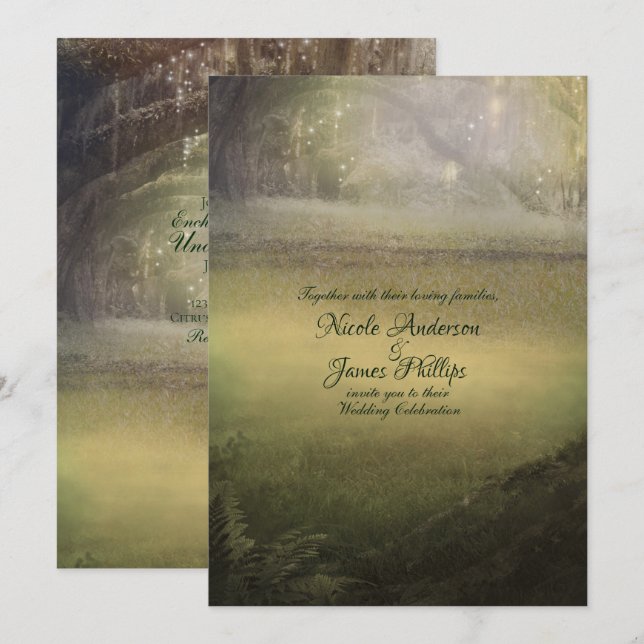 Convite Floresta de Luzes Encantadas para Casamento Rústic (Frente/Verso)