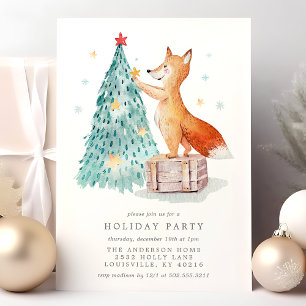 Convite Floresta de Natal Caprichosa Raposa Aquarela Féria
