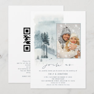 Convite Floresta de Neve Foto Junte-se a Nós Código QR Cas