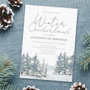 Convite Floresta de Neve Inverno Onederland Menino 1º Aniv