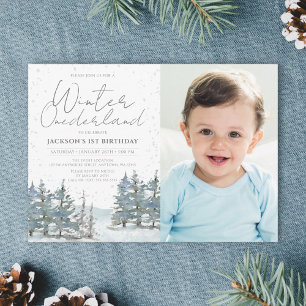 Convite Floresta de Neve Inverno Onederland Menino Anivers