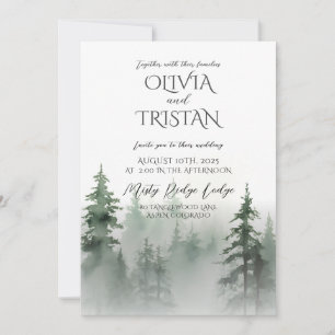 Convite Floresta de Pinheiros Casamento Rústico Aquarela