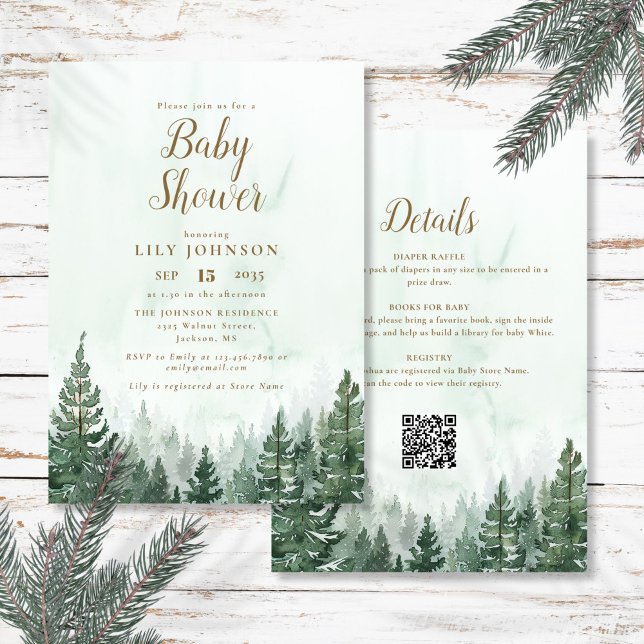 Convite Floresta De Pinheiros De Aventura, Tudo Em Um Chá  (Adventure Pine Tree Forest All In One Baby Shower Invitation)