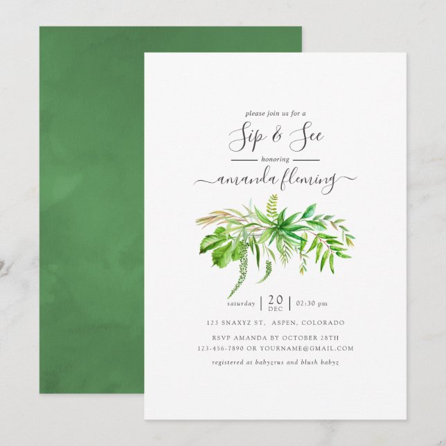 Convite Floresta em Aquarela Verde Bebida e Visão (Frente/Verso)