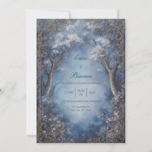 Convite Floresta Encantada Azul Nebulosa com Filigrana Dou