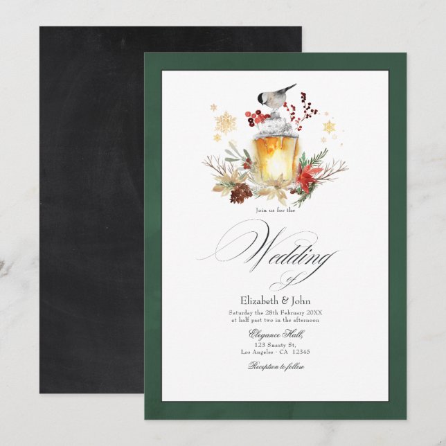 Convite Floresta Encantada Casamento de Natal Rústico de F (Frente/Verso)
