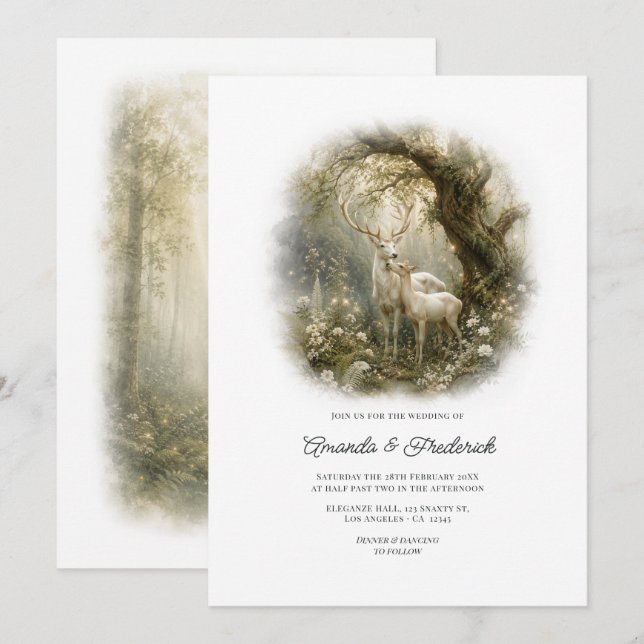 Convite Floresta Encantada Casamento Deer Bosque Branco (Frente/Verso)