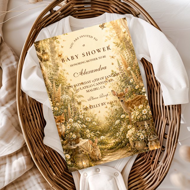 Convite Floresta Encantada Chá de Bebê Boho (Criador carregado)