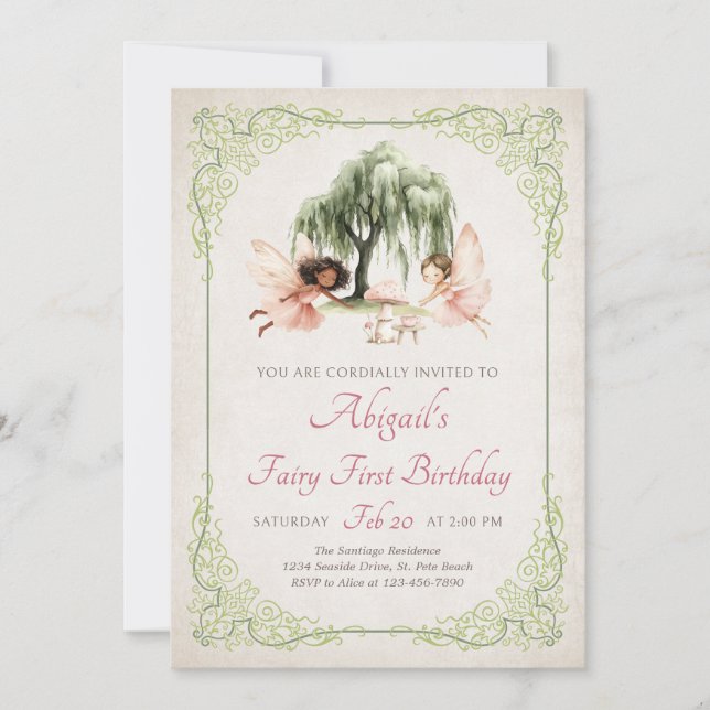Convite Floresta Encantada das Fadas Jardim de Aniversário (Frente)