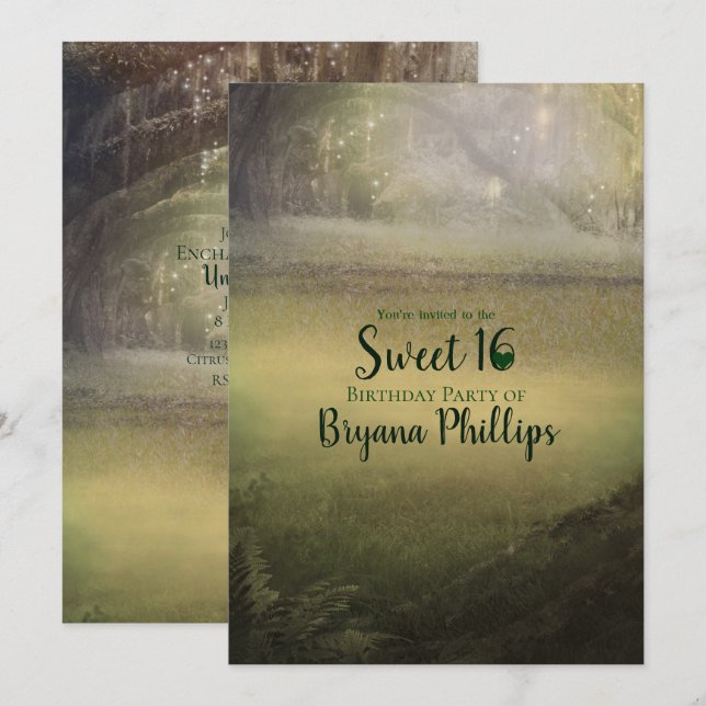 Convite Floresta Encantada de Luzes Encantadoras Festa de  (Frente/Verso)