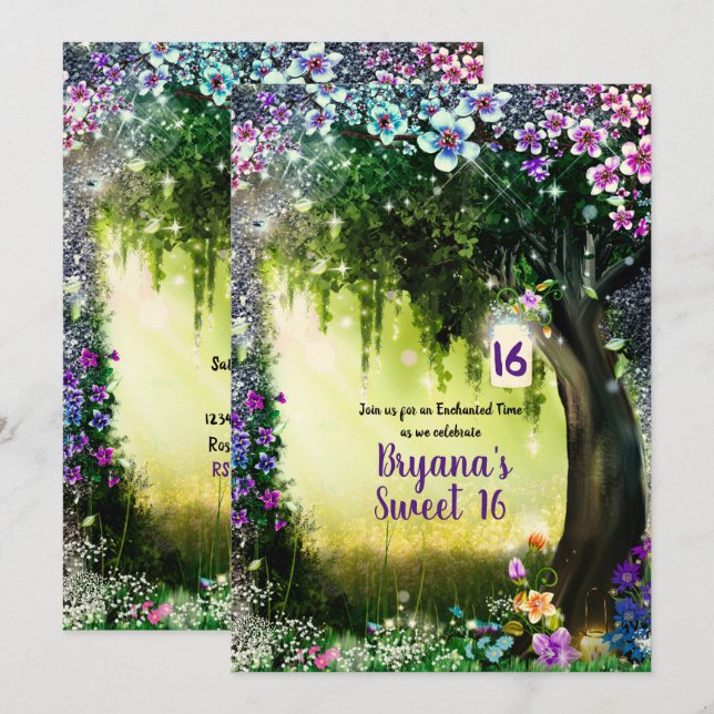 Convite Floresta Encantada de Madeira de Fantasia Doce 16 (Frente/Verso)