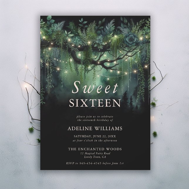 Convite Floresta Encantada Emerald Floral Fairy Sweet 16 (enchanted forest sweet 16 emerald green greenery arch woodland fairy tale woodland invitation)