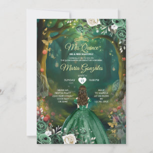 Convite Floresta Encantada Emerald Green Quinceañera