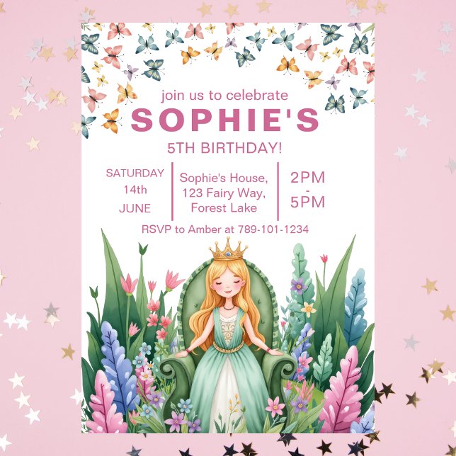 Convite Floresta Encantada Princesa de Fada Aniversário (Enchanted Forest Fairy Princess Birthday Invitation
)