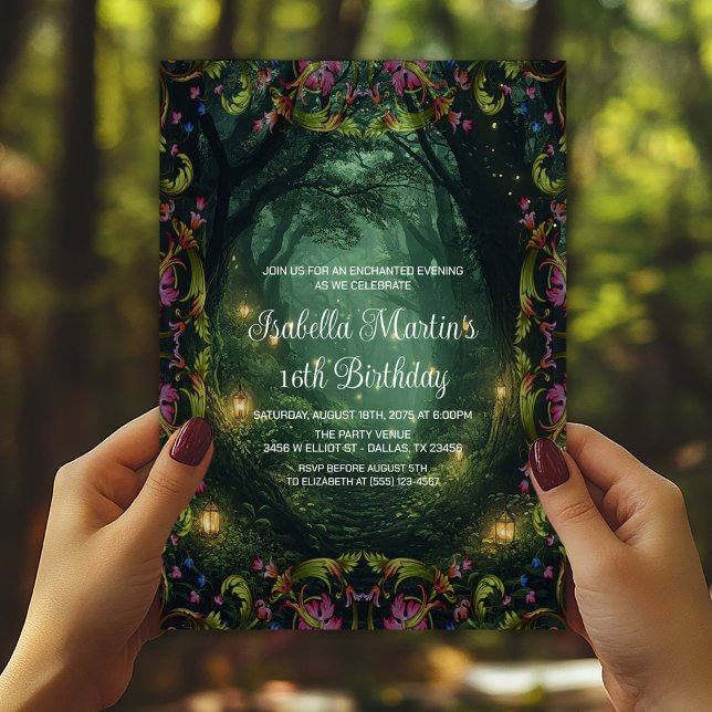 Convite Floresta Encantada Qualquer Aniversário de Baile d (Enchanted forest invitations for birthdays, prom, and any event. Simply add your event details.)