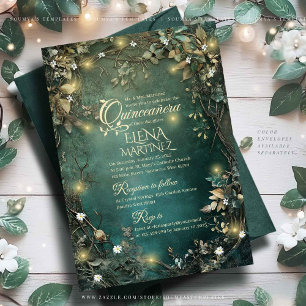 Convite Floresta Encantada Quinceanera Emerald Green