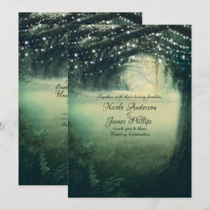 Convite Floresta Encantada Verde Luzes Azuis Casamento Rús