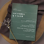 Convite Floresta Escura Verde | Casamento minimalista mode<br><div class="desc">Um convite de casamento moderno minimalista com uma linha fina que enquadra os seus detalhes de casamento. Esmeralda verde esmeralda com fonte branca de serifa.</div>