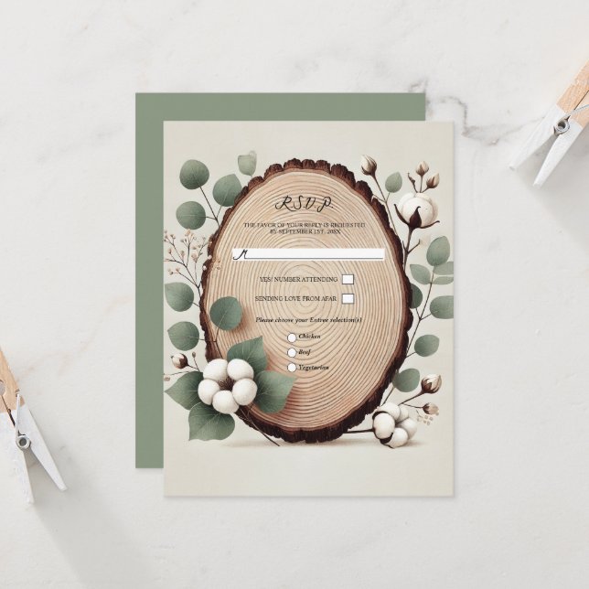 Convite Floresta Eucalyptus Cotton Rustic Weding RSVP (Frente/Verso In Situ)