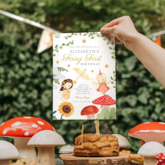 Convite Floresta Fada Primeiro Aniversário Madeira Cogueir (Criador carregado)